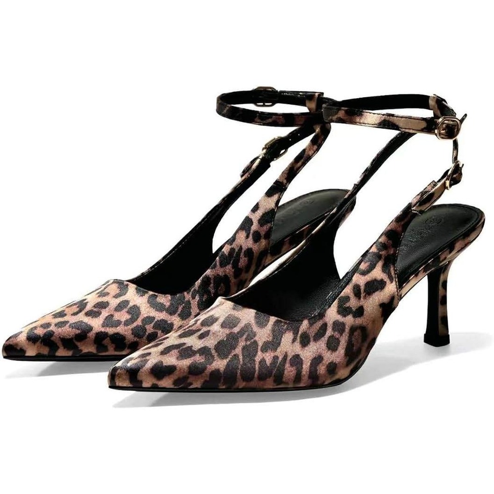 Leopard Animal Print Pointed Toe Stiletto Heels Slingback Ankle Strap NIB Sz 8.5
